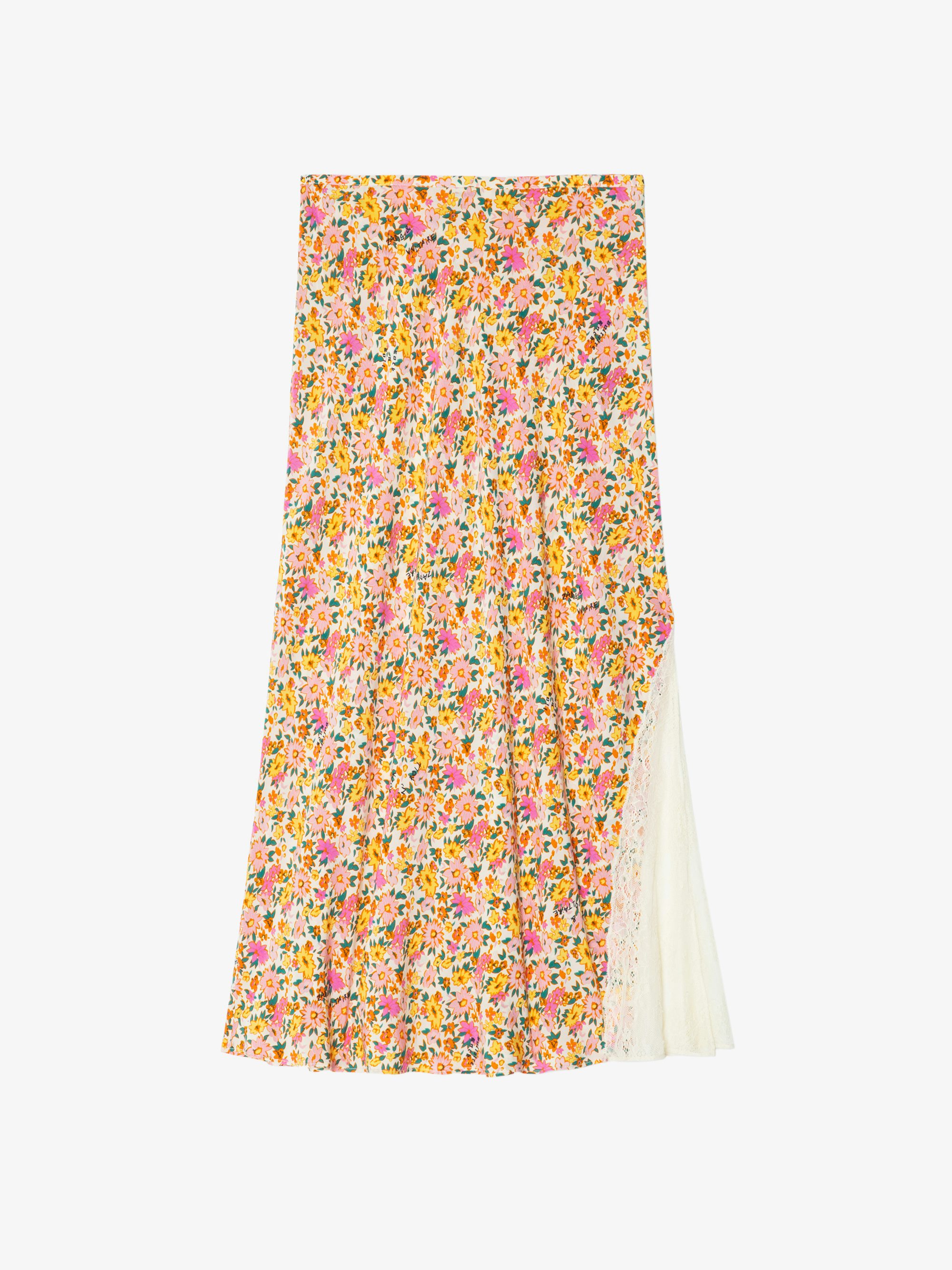 Jayla Womens Floral Midi Skirt - Mid-length lingerie-inspired skirt in viscose with lace details.